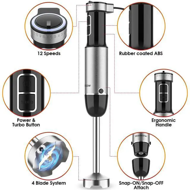 Alt view image 11 of 14 - Immersion Blender Handheld, 800W Powerful Electric Hand Blender with Titanium Alloy Blades, 12 Speeds & Turbo, Electric Hand Mixer for Smoothies, Soups, Baby Food and Purees