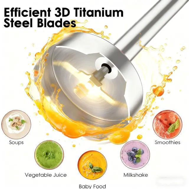 Alt view image 10 of 14 - Immersion Blender Handheld, 800W Powerful Electric Hand Blender with Titanium Alloy Blades, 12 Speeds & Turbo, Electric Hand Mixer for Smoothies, Soups, Baby Food and Purees