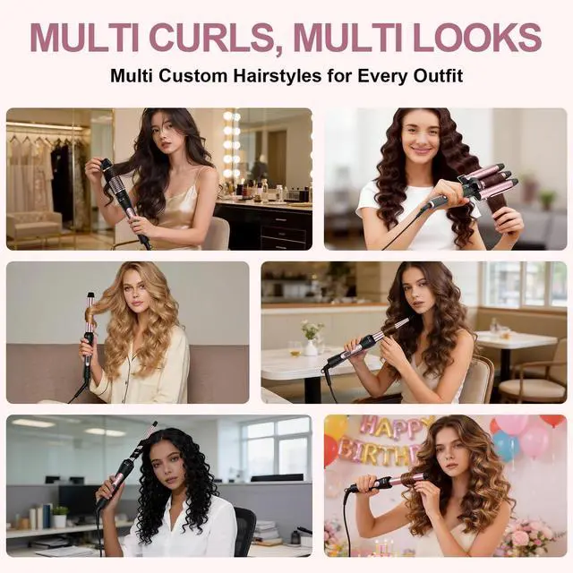 Alt view image 10 of 14 - 6 in 1 Wand Curling Iron Set, 3 Barrel Curling Wand Set with Thermal Brush (1.5") and 5 Interchangeable Ceramic Hair Wand Curler (0.35"-1.25"), Home Travel Multi Curl, 2 Temp 30S Instant Heat Up