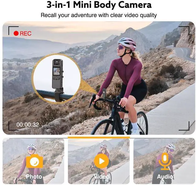 Alt view image 9 of 14 - Z11 4K Body Camera with Audio and Video Recording, 128GB Small Body Cam with 180° Rotating Lens, 6HR Battery & Night Vision, Wearable Camera for Pet, Home, Office, Security Police Law Enforcement