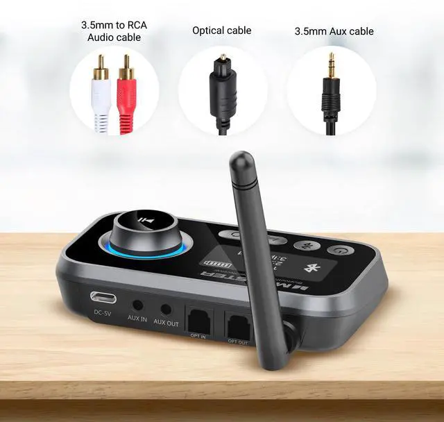 Alt view image 12 of 14 - Bluetooth Transmitter & Receiver, 2-in-1 Bluetooth Audio Adapter, Stream to/from NonBluetooth Devices, Stream TV to 2 Headphones, 33 ft Range, Analog & Digital, TV USB Powered, 3.5mm Aux Port