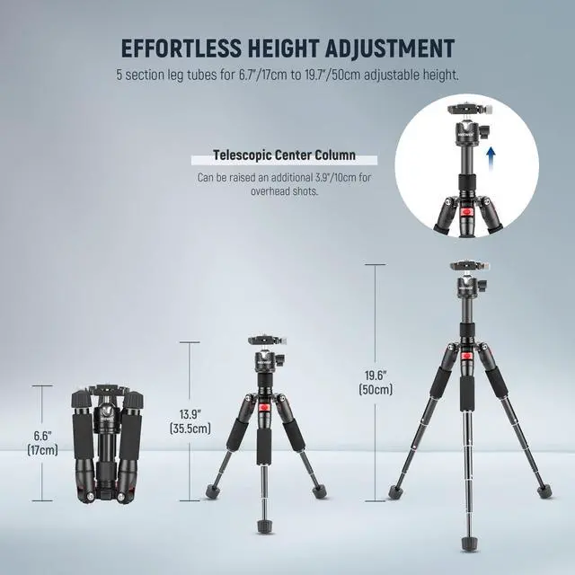 Alt view image 9 of 12 - Portable Travel Mini Tabletop Tripod, Aluminum Alloy 20''/ 50cm Desktop Desk Tripod with 360 Degree Ball Head, 1/4" Quick Shoe Plate for DSLR Camera Video Camcorder, Max Load 11 lb/5 kg