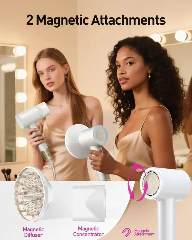 Alt view image 11 of 14 - High-Speed Hair Dryer, 160,000 RPM Brushless Motor for Ultra-Fast Drying,500M Ionic Negative for Frizz Reduce, Low Noise Thermo-Control Blow Dryer with Diffuser for Curly Hair Women and Men,White