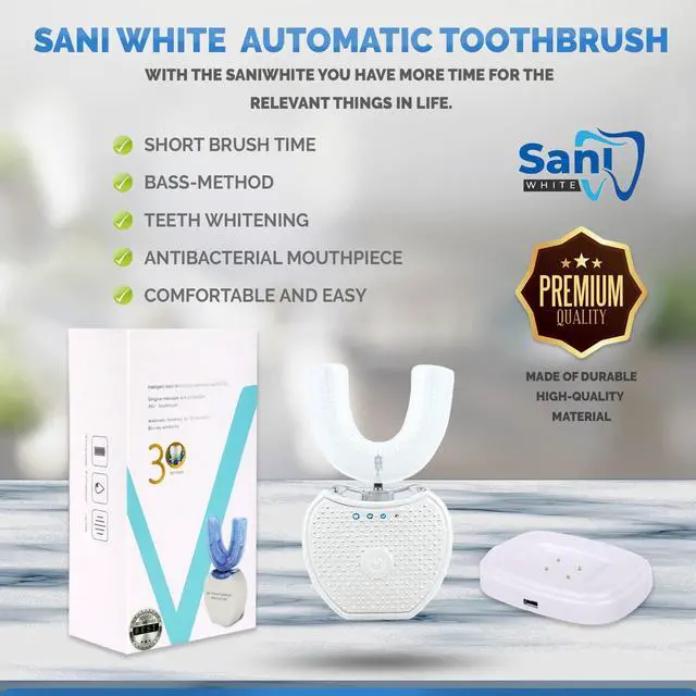 Alt view image 9 of 14 - Sani White Ultrasonic Toothbrush, Ortho Sparkle Sonic Glow Brush, 360 Brite Toothbrush Adult U Shaped Ultrasonic Tooth Cleaner Teeth Whitening Light Electric Automatic Hands Free