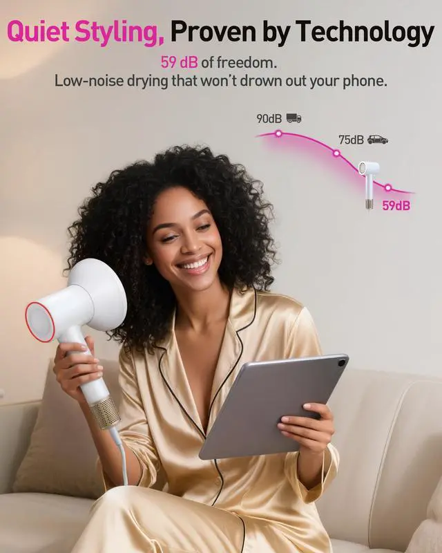 Alt view image 12 of 14 - High-Speed Hair Dryer, 160,000 RPM Brushless Motor for Ultra-Fast Drying,500M Ionic Negative for Frizz Reduce, Low Noise Thermo-Control Blow Dryer with Diffuser for Curly Hair Women and Men,White
