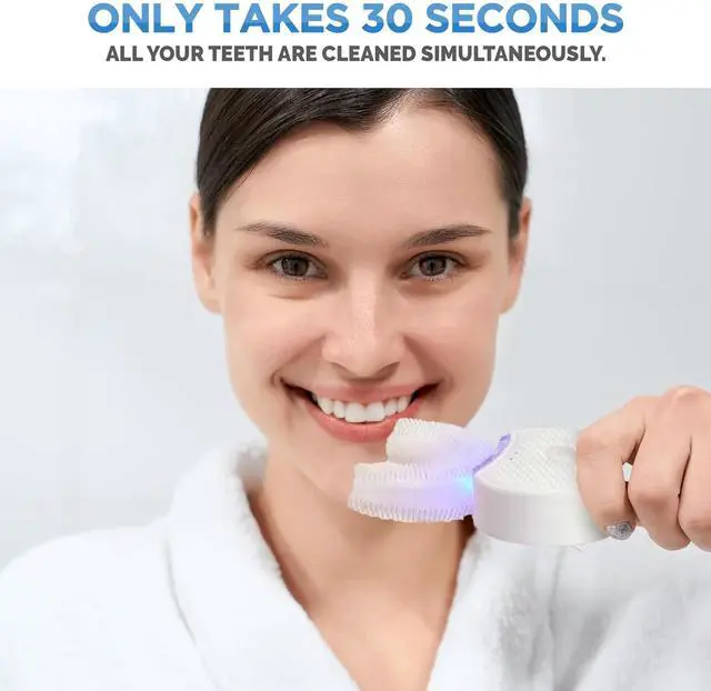 Alt view image 10 of 14 - Sani White Ultrasonic Toothbrush, Ortho Sparkle Sonic Glow Brush, 360 Brite Toothbrush Adult U Shaped Ultrasonic Tooth Cleaner Teeth Whitening Light Electric Automatic Hands Free