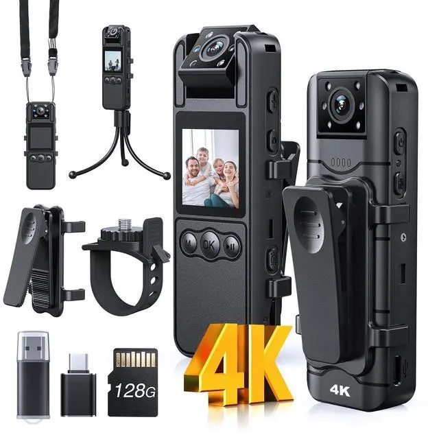 Alt view image 8 of 14 - Z11 4K Body Camera with Audio and Video Recording, 128GB Small Body Cam with 180° Rotating Lens, 6HR Battery & Night Vision, Wearable Camera for Pet, Home, Office, Security Police Law Enforcement