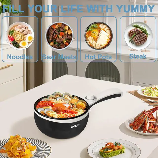 Alt view image 13 of 14 - Hot Pot Electric Upgraded, Non-Stick Sauté Pan, Rapid Noodles Electric Pot, 1.5L Mini Portable Hot Pot for Steak, Egg, Fried Rice, Ramen, Oatmeal, Soup with Power Adjustment