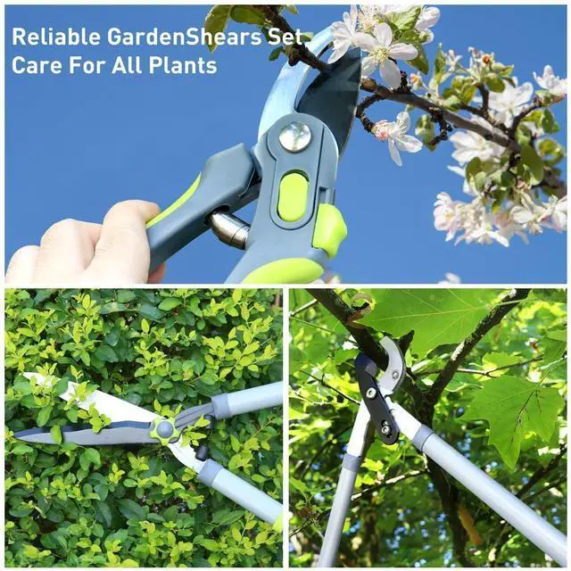 Alt view image 14 of 14 - Garden Loppers Pruning Shears, Updated 3PCS Hedge Clippers Combo Set, Branch Cutter with Compound Action, Chops Thick High Branch Ease, Professional Tree Trimmer Set Heavy Duty