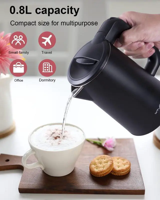 Alt view image 9 of 13 - 0.8L Electric Kettle Stainless Steel, 800 Watts Small Electric Kettle 27 Ounce Fast Boil Auto Shut-off, Portable Water Boiler for Small Kitchen, Business Trip and More