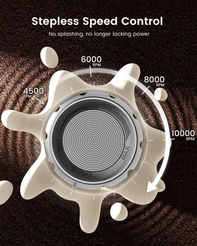 Alt view image 9 of 14 - Rechargeable Milk Frother with Stepless Speed Control, LunaFro Max Handheld Electric Foam Maker Waterproof Drink Mixer Foamer with Stand & Detachable Whisks for Lattes, Cappuccino