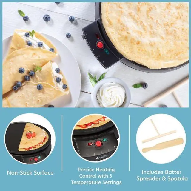 Alt view image 8 of 14 - 12" Griddle & Crepe Maker, Non-Stick Electric Crepe Pan with Batter Spreader & Recipe Guide- Dual Use Hot Plate for Mothers Day Brunch Blintzes, Eggs, Pancakes- Portable, Adjustable Temp Settings