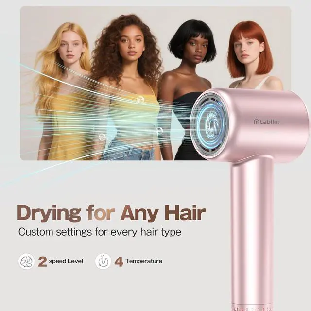 Alt view image 9 of 14 - Hair Dryer, High-Speed Ionic Low Noise Blow Dryer with Brushless Motor for Fast Drying, Thermo-Control Quiet Compact Hair Blow Dryer, Hairdryer with 1 Nozzle Attachments for Home Salon Travel