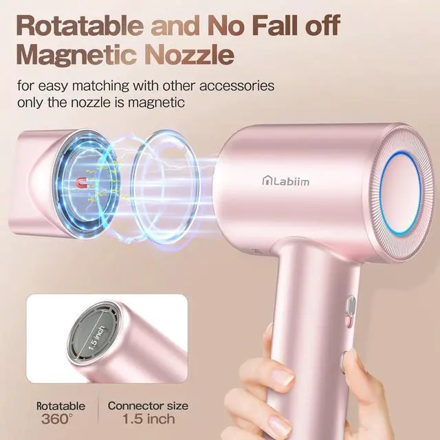Alt view image 10 of 14 - Hair Dryer, High-Speed Ionic Low Noise Blow Dryer with Brushless Motor for Fast Drying, Thermo-Control Quiet Compact Hair Blow Dryer, Hairdryer with 1 Nozzle Attachments for Home Salon Travel