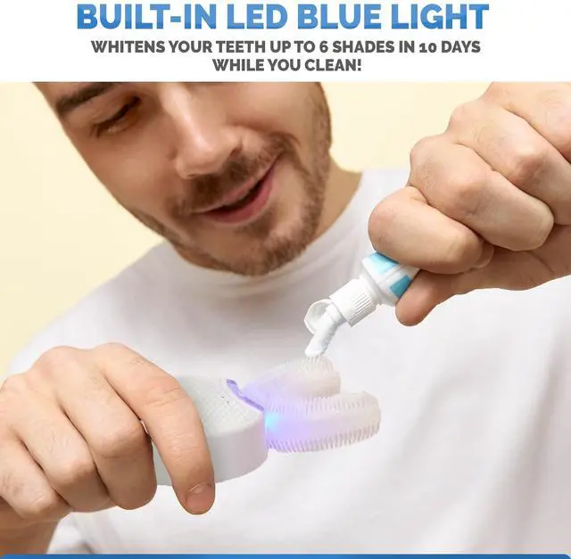 Alt view image 12 of 14 - Sani White Ultrasonic Toothbrush, Ortho Sparkle Sonic Glow Brush, 360 Brite Toothbrush Adult U Shaped Ultrasonic Tooth Cleaner Teeth Whitening Light Electric Automatic Hands Free