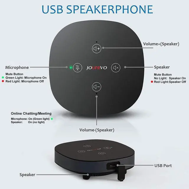 Alt view image 11 of 14 - USB Speakerphone Microphone, Conference Speaker Omnidirectional Computer Mic, with 360º Voice Pickup, Touch-Sensor Buttons for Mute/unmute, Streaming, Call Speaker Skype, Webinar, Interview -(JV803)