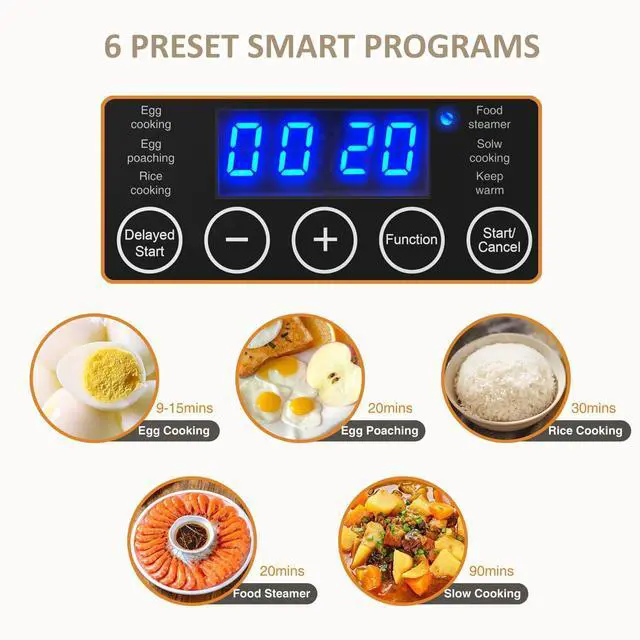 Alt view image 10 of 14 - 2 Tiers Electric Food Steamer for Cooking, 4 QT Digital Multi Vegetable Steamer with BPA-Free Stackable Baskets, Rapid Egg Cooker Egg Steamer with Auto Shut-Off, Ideal for Veggies, Seafood, Rice