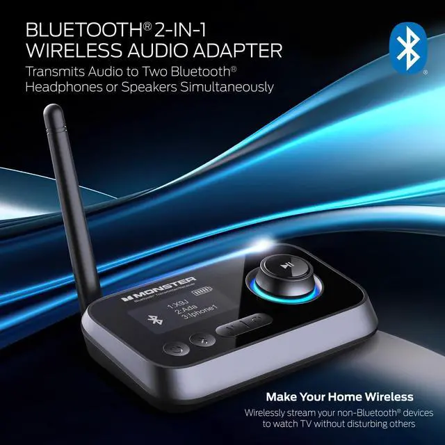 Alt view image 9 of 14 - Bluetooth Transmitter & Receiver, 2-in-1 Bluetooth Audio Adapter, Stream to/from NonBluetooth Devices, Stream TV to 2 Headphones, 33 ft Range, Analog & Digital, TV USB Powered, 3.5mm Aux Port