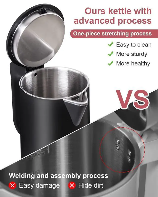 Alt view image 13 of 13 - 0.8L Electric Kettle Stainless Steel, 800 Watts Small Electric Kettle 27 Ounce Fast Boil Auto Shut-off, Portable Water Boiler for Small Kitchen, Business Trip and More