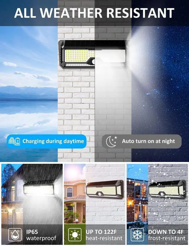 Alt view image 12 of 14 - Solar Outdoor Lights - 4000Lm 268 LED Motion Sensor Lights Outdoor, IP65 Waterproof Led Security Lights Bright Solar Wireless Flood Wall Lights with 3 Optional Modes and 4 Wide Angle (2 Pack)