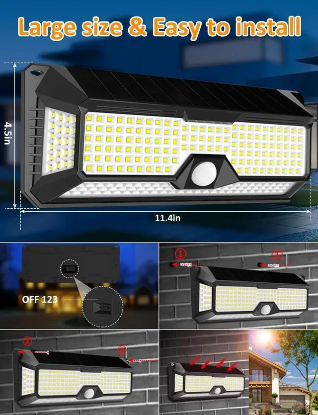 Alt view image 11 of 14 - Solar Outdoor Lights - 4000Lm 268 LED Motion Sensor Lights Outdoor, IP65 Waterproof Led Security Lights Bright Solar Wireless Flood Wall Lights with 3 Optional Modes and 4 Wide Angle (2 Pack)