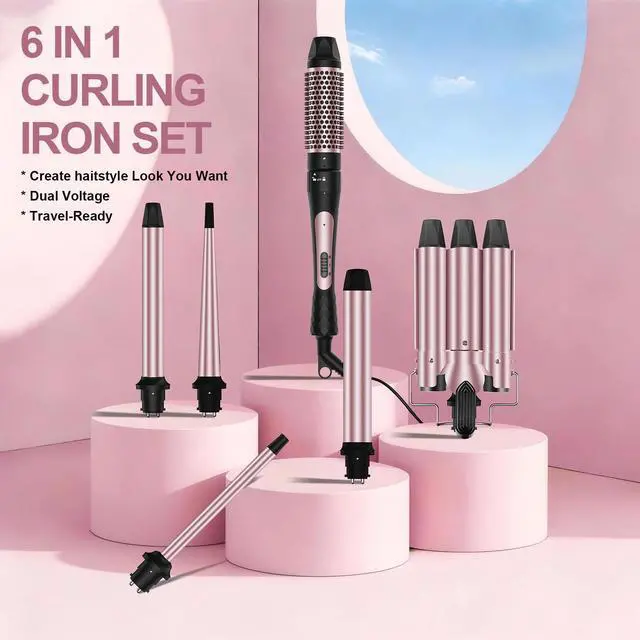 Alt view image 14 of 14 - 6 in 1 Wand Curling Iron Set, 3 Barrel Curling Wand Set with Thermal Brush (1.5") and 5 Interchangeable Ceramic Hair Wand Curler (0.35"-1.25"), Home Travel Multi Curl, 2 Temp 30S Instant Heat Up