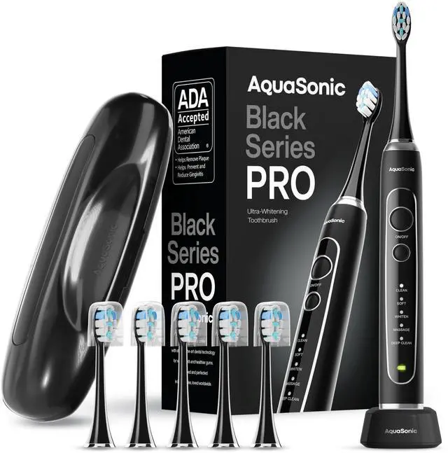 Alt view image 8 of 14 - Black Series PRO Ultra-Whitening Electric Toothbrush 5 Modes & Smart Timers Premium Travel Case & 6 Proflex Brush Heads ADA Accepted Toothbrush