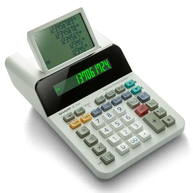 Alt view image 8 of 14 - El-1501 Compact Cordless Paperless Large 12-Digit Display Desktop Printing Calculator That Utilizes Printing Calculator Logic