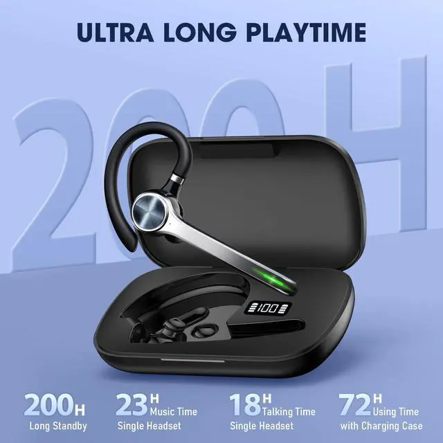 Alt view image 8 of 14 - Bluetooth Headset, Wireless Earpiece with Upgrade Noise Canceling Mic,500mAh Charging Case Support 72H Talking Time,Hand-Free Headphones with Mute Button for Computer Cell Phones Trucker Work