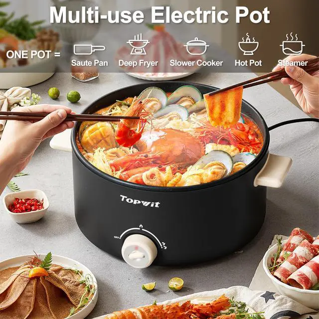 Alt view image 8 of 14 - Hot Pot Electric, 4L Electric Pot with Non-Stick Coating, Dual Power Electric Cooker for Deep Frying, Steak, Pasta, Multi-Functional Large Capaity Shabu Shabu Pot for Party, Dark Black
