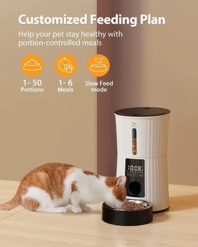 Alt view image 9 of 14 - Timed Automatic Cat Feeders - 4L Programable Dry Food Dispenser for Cats and Small Medium Dogs 6 Meals with Desiccant Bag Dual Power Supply 10S Voice Recorder