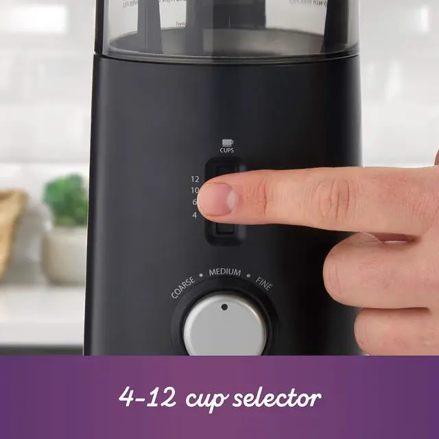 Alt view image 9 of 11 - Automatic Coffee Grinder with 5 Presets, 12 Cup Capacity, Black Ideal for Home Use and Espresso Lovers