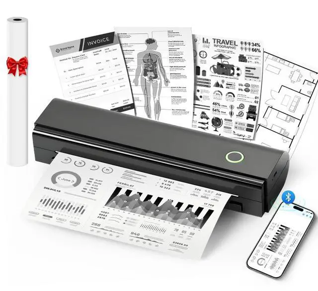 Alt view image 8 of 14 - Portable Printers Wireless for Travel, N80 Wireless Thermal Printer Bluetooth Inkless Printer Support 8.5" X 11" US Letter & A4, Compatible with iOS, Android, Laptop