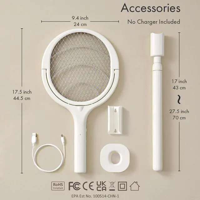 Alt view image 13 of 14 - Rotating Head Electric Fly Swatter Racket Rechargeable Bug Zapper Racket Bug Zapper Indoor Fly Zapper Mosquito Zapper Flies Killer for Indoors, with a Telescopic Extension