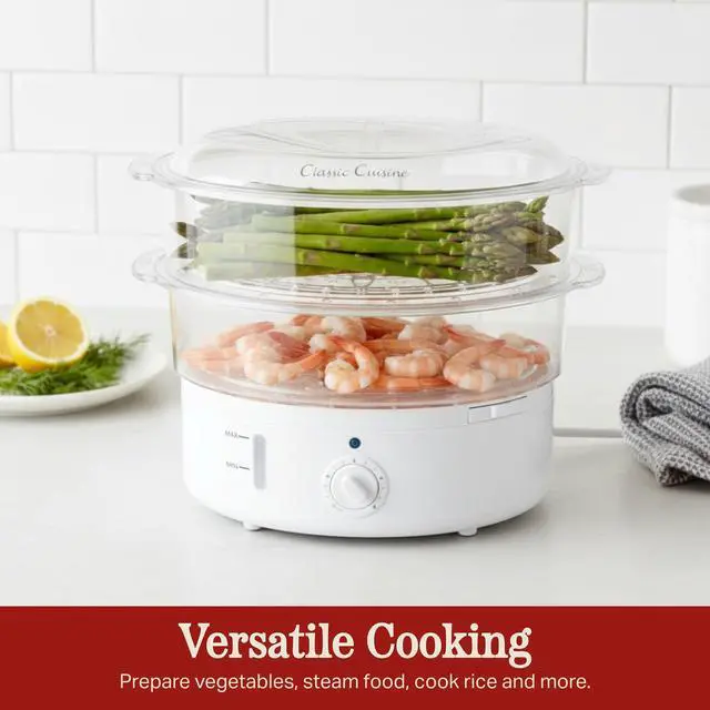 Alt view image 10 of 14 - Vegetable Steamer Rice Cooker- 6.3 Quart Electric Steam Appliance with Timer for Healthy Fish, Eggs, Vegetables, Rice, Baby Food by Classic Cuisine, 11"D x 11"W x 12.25"H