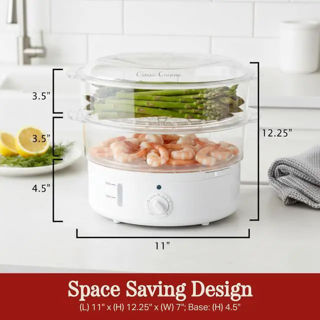 Alt view image 14 of 14 - Vegetable Steamer Rice Cooker- 6.3 Quart Electric Steam Appliance with Timer for Healthy Fish, Eggs, Vegetables, Rice, Baby Food by Classic Cuisine, 11"D x 11"W x 12.25"H