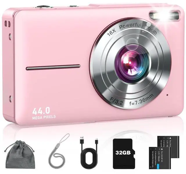 Alt view image 8 of 14 - Digital Camera, FHD 1080P Point and Shoot Kids Camera, with 32GB Card, 2 Batteries, 16X Zoom Anti Shake Date Stamp, Compact Portable Small, for Starter Kid Children Teen Student Girl Boy(Pink)