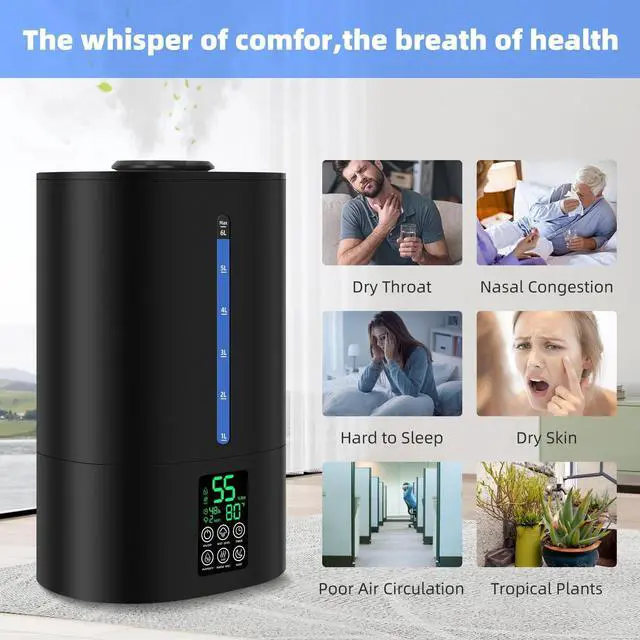Alt view image 12 of 14 - 6L Humidifiers for Bedroom Large Room Home,Cool and Warm Humidifier for Baby and Plants Hot Mist Top Fill Desk Humidifiers Oil Diffuser,Quiet,Adjustable Mist,360°Nozzle-Black(2026 Upgraded)