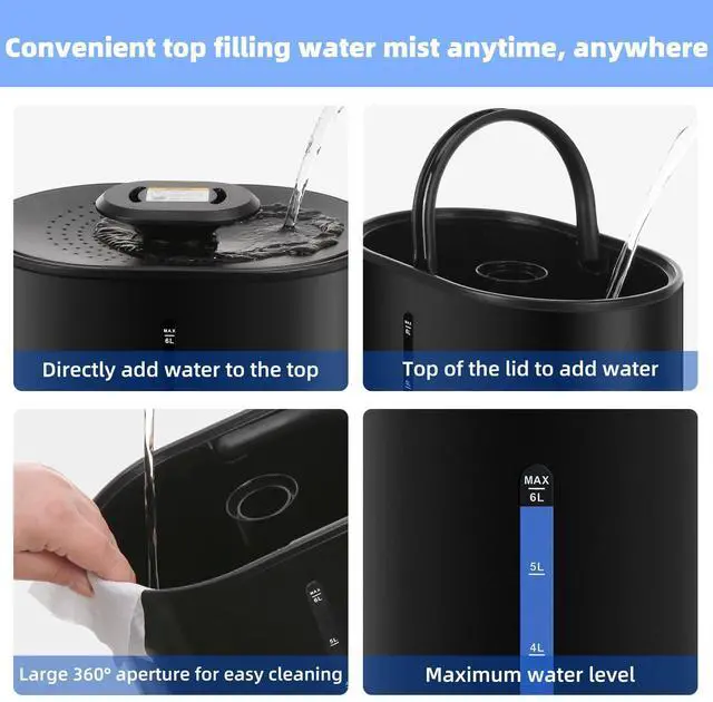 Alt view image 13 of 14 - 6L Humidifiers for Bedroom Large Room Home,Cool and Warm Humidifier for Baby and Plants Hot Mist Top Fill Desk Humidifiers Oil Diffuser,Quiet,Adjustable Mist,360°Nozzle-Black(2026 Upgraded)
