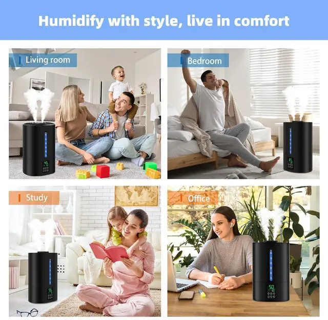 Alt view image 14 of 14 - 6L Humidifiers for Bedroom Large Room Home,Cool and Warm Humidifier for Baby and Plants Hot Mist Top Fill Desk Humidifiers Oil Diffuser,Quiet,Adjustable Mist,360°Nozzle-Black(2026 Upgraded)