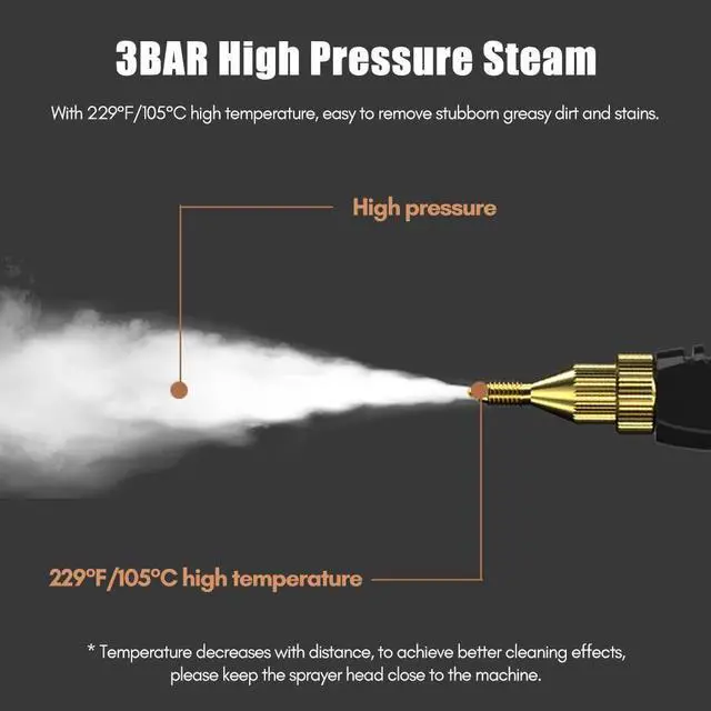 Alt view image 10 of 12 - Portable Handheld Steam Cleaner, High Temperature Pressurized Steam Cleaning Machine with Brush Heads for Kitchen Furniture Bathroom Car, US Plug 110V (White)