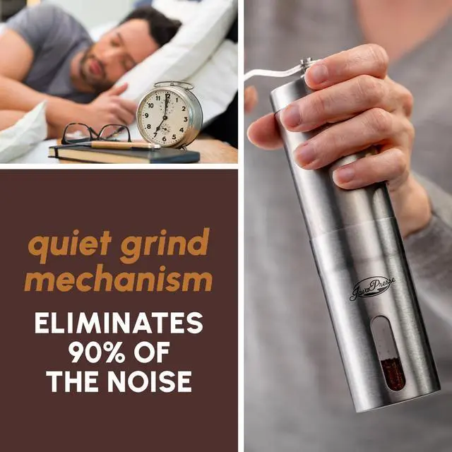 Alt view image 12 of 14 - Manual Stainless Steel Coffee Grinder - 18 Adjustable Settings, Portable Conical Burr Grinder for Camping, Travel, Espresso - With Hand Crank