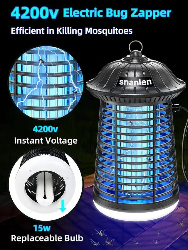 Alt view image 10 of 14 - 4200V High-Powered Electric Bug Zapper Outdoor & Indoor with LED Attractant, Durable ABS Mosquito Zapper Outdoor, Plug-in Fly Trap & Mosquito Killer for Patio, Yard, Garden and Home