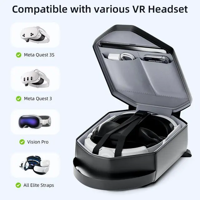 Alt view image 9 of 14 - Carrying Case for Meta Quest 3S/Quest 3/Quest 2/Vision Pro 2, VR Bag Compatible with KIWI/BOBOVR Elite Battery Strap, Full Protection for VR Headset, Accessories, Perfect for Travel/Storage