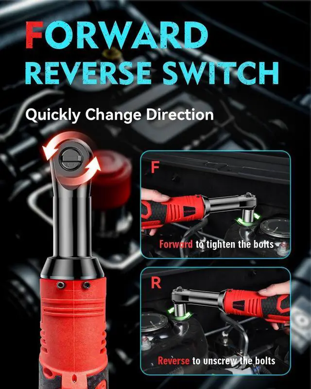 Alt view image 10 of 14 - 3/8" Cordless Ratchet Wrench, Extended Electric Ratchet Wrench, 40 Ft-Lbs 450 RPM 16.8V Cordless Battery Powered Ratchet Wrench Set with 2 Batteries, Variable Speed, 7 Sockets, LED Light