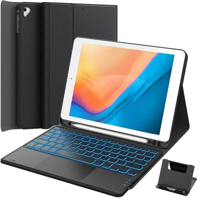 Alt view image 8 of 14 - Keyboard Case for iPad 9.7 inch, iPad 6th (2018)/iPad 5th Gen (2017), iPad Air 2nd Gen (2014), 7 Color Backlit, 2 BT Devices, Touchpad Keyboard Pro 9.7, Black