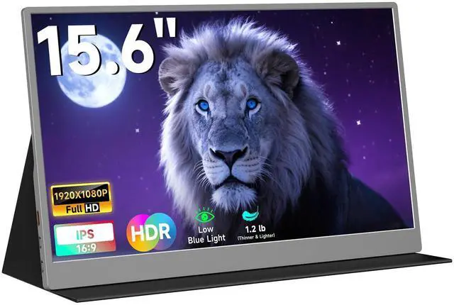 Alt view image 8 of 14 - Portable Monitor 15.6inch 1080P FHD, USB-C HDMI Computer Display, HDR IPS Gaming Monitor w/Premium Smart Cover & Screen Protector, Dual Speakers, for Laptop PC MAC Phone PS4 Xbox Switch, Grey
