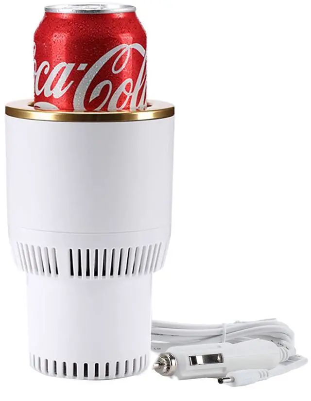 Alt view image 8 of 14 - Car Cup Holder with Drink Cooler Smart Mug Warmer 2-in-1 Car Tumbler Holder (White with Gold)