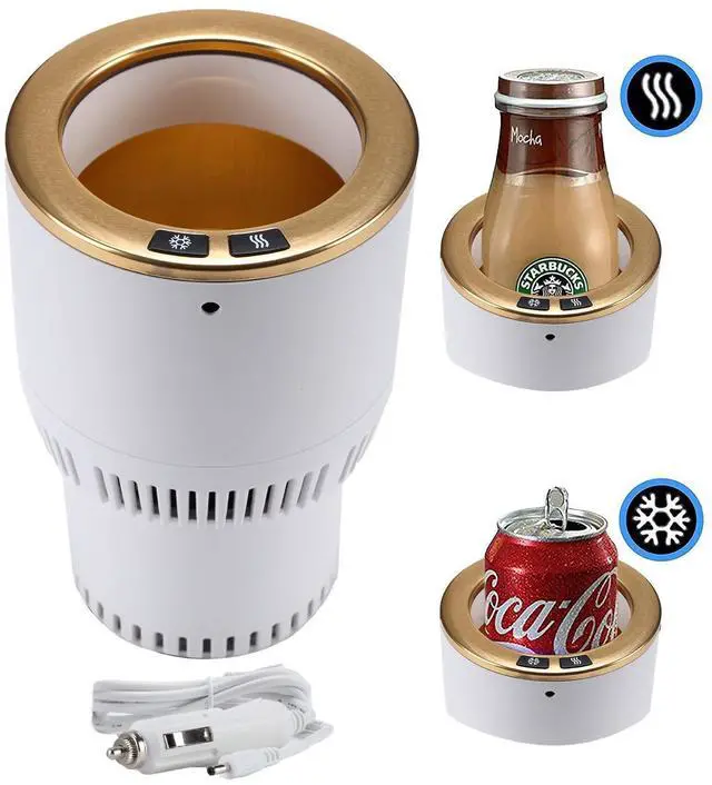 Alt view image 9 of 14 - Car Cup Holder with Drink Cooler Smart Mug Warmer 2-in-1 Car Tumbler Holder (White with Gold)