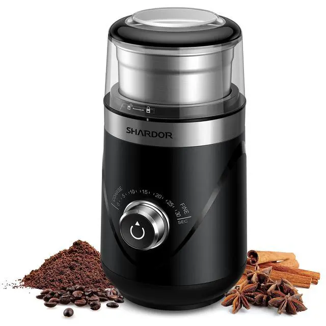 Alt view image 7 of 12 - Electric Super Silent Blade Coffee Grinder, Timed Grind Control Rotary Knob, Adjustable Coarse to Fine for Coffee Beans, Spices & Herbs, with 1 Removable Stainless Steel Bowl, Black